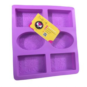 Silicone Soap Mould – 6 Cavity (4 Square + 2 Oval Textured Design)
