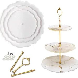 3 Tier Epoxy Resin Cake Stand Mould with Metal Rods – Fruit Tray & Serving Stand Silicone Mould