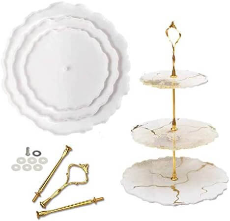 3 Tier Epoxy Resin Cake Stand Mould with Metal Rods – Fruit Tray & Serving Stand Silicone Mould