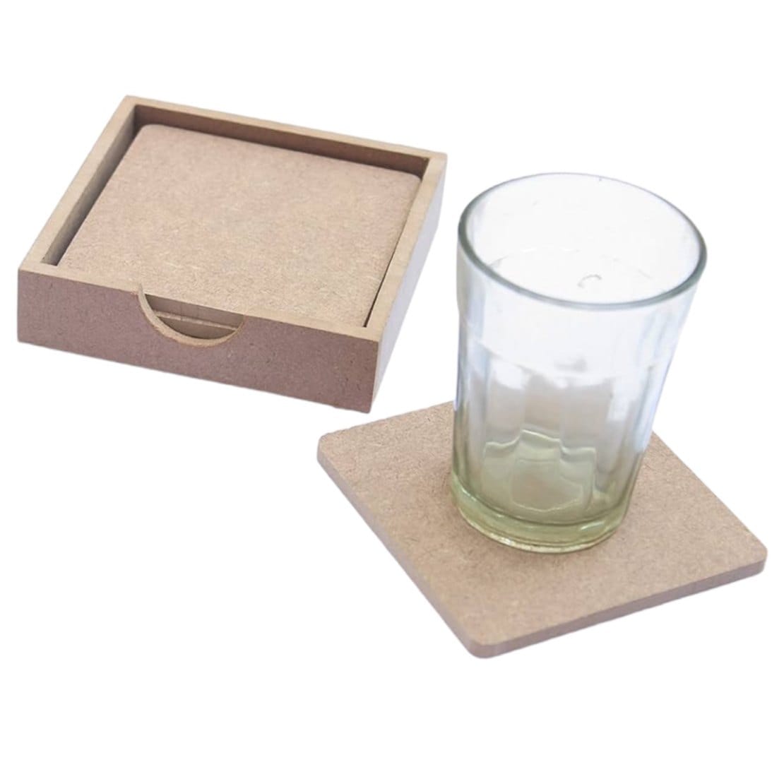 MDF Square Coaster Set with Holder