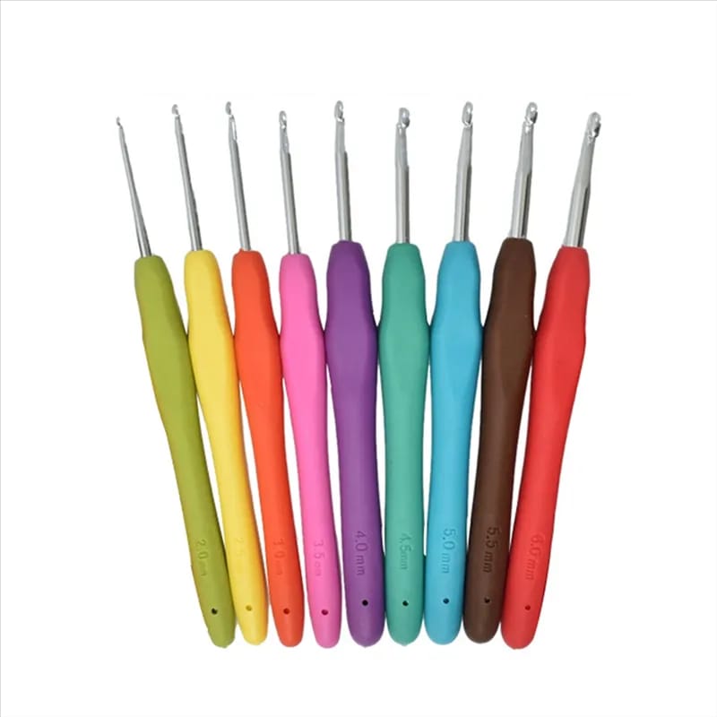 Soft Grip Crochet Hooks Set – 9 Pieces with Ergonomic Rubber Handles