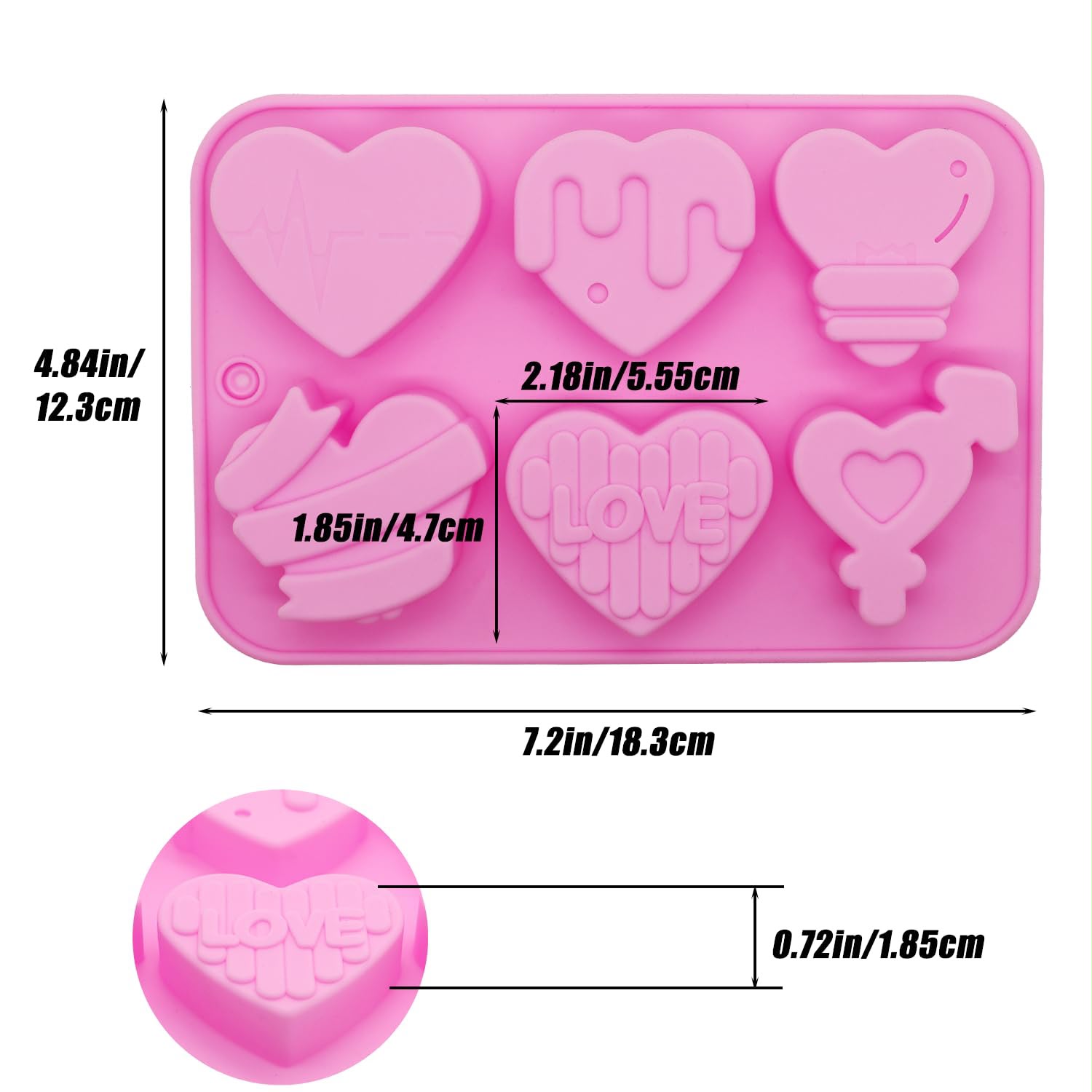 Multi-Design Heart Silicone Mold – 6 Cavity Resin & Craft Mold