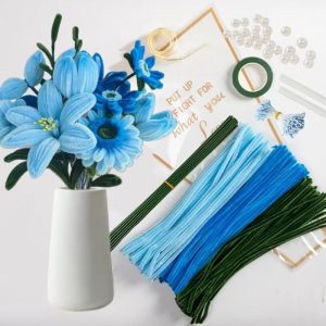 DIY Pipe Cleaner Flower Making Kit – Blue Edition | Complete Craft Kit for Handmade Flowers