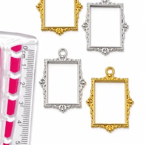 Vintage Rectangle Open Bezel Frame Charm (Gold & Silver) – Resin Jewelry Making