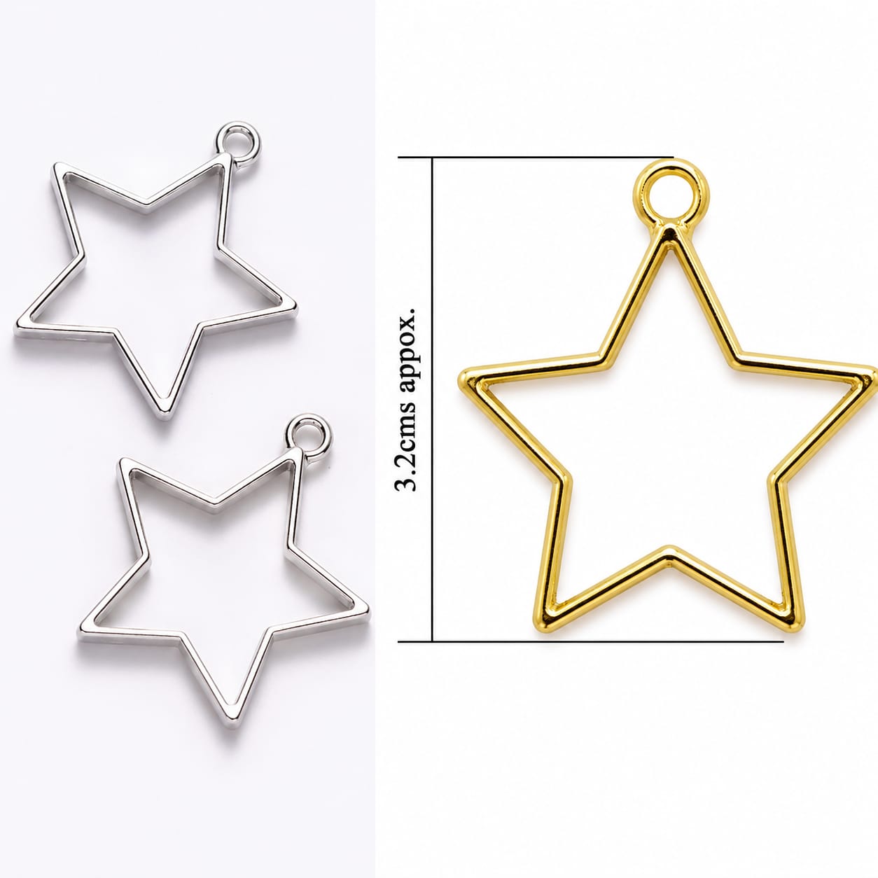 Star Pendant Bezels – Gold & Silver | 3.2 cm Open Frame Resin Jewelry
