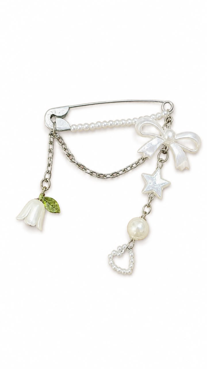 Handmade Scarf Pin with Pearl & Decorative Charms