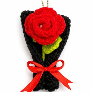 Handmade Crochet Rose Keychain with Satin Bow 🌹